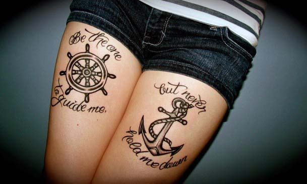 Womens Thighs Quote And Anchor Tattoo