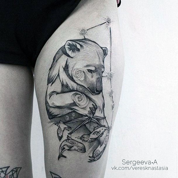 Womens Thighs Ragged Bear Tattoo