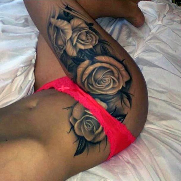 Womens Thighs Rose Tattoo