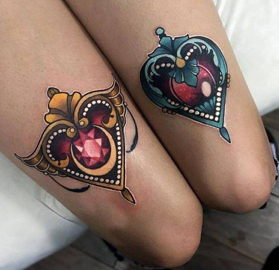 Womens Thighs Royal Embellished Heart Tattoo