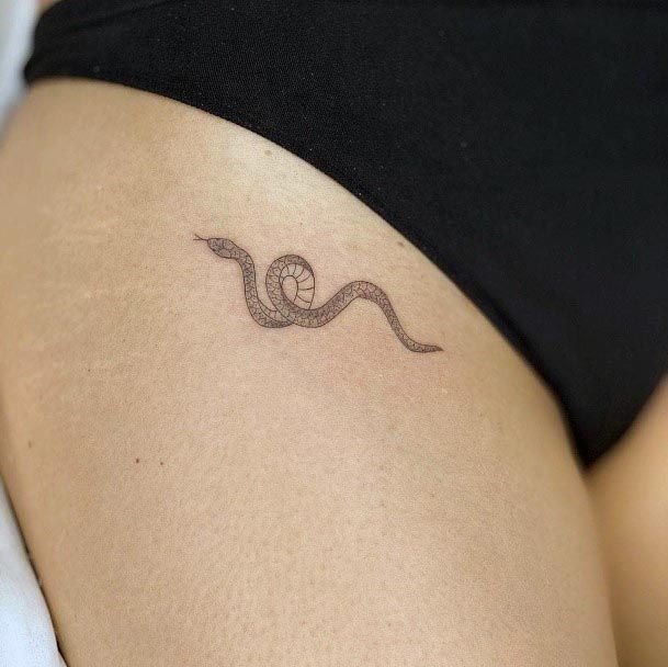 Womens Thighs Simple Snake Tattoo