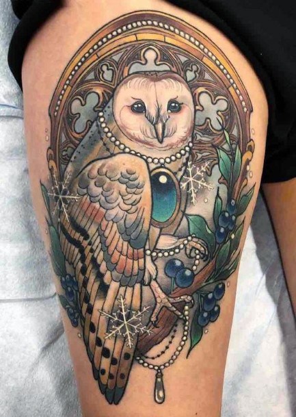 Womens Thighs Sophisticated Owl Tattoo Art