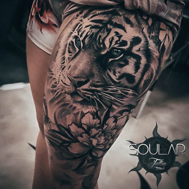 Womens Tiger Tattoos Thigh Sleeve