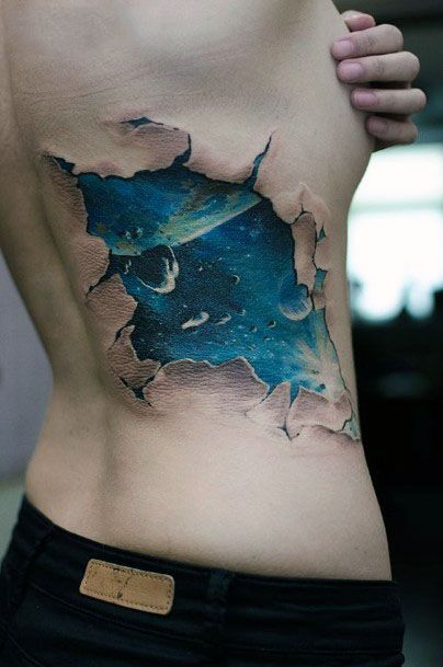 Womens Torn Paper Skin Tattoo Torso