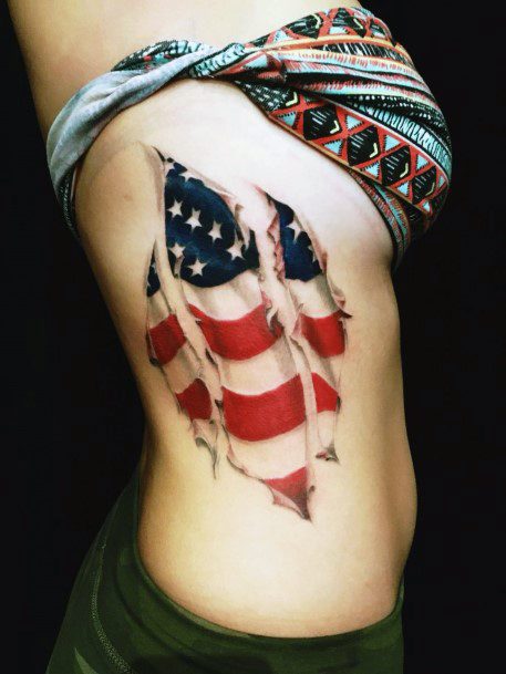 Womens Torso American Flag Tattoo Shreds