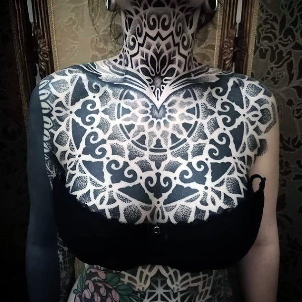 Womens Torso Black And Grey Geometric Tattoo