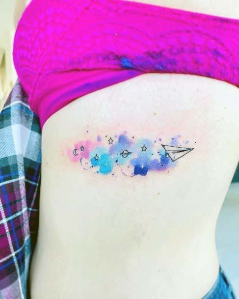 Womens Torso Blue And Pink Small Cute Tattoo