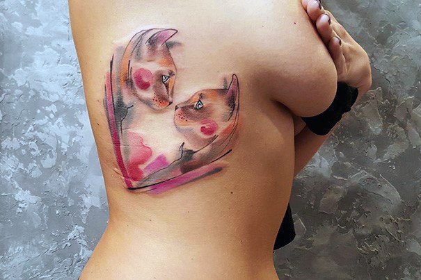 Womens Torso Cats In Love Tattoo