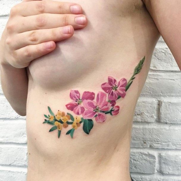 Womens Torso Charming Flower Tattoo