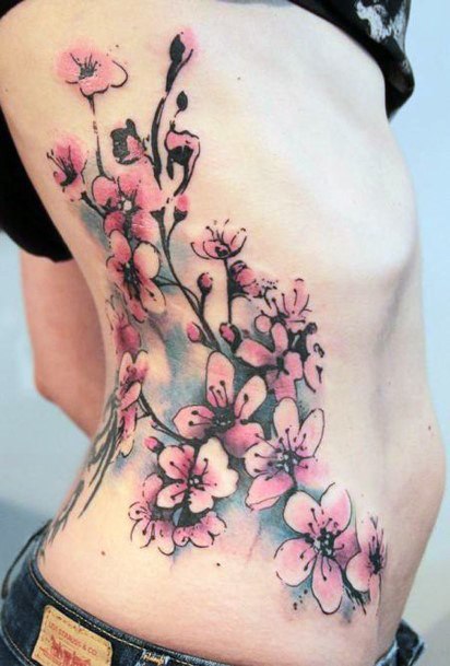 Womens Torso Cherry Blossom Tattoo