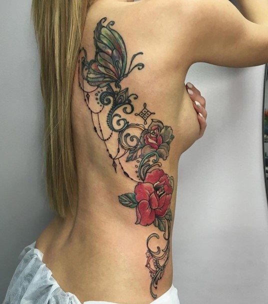 Womens Torso Contemporary Flower Tattoo