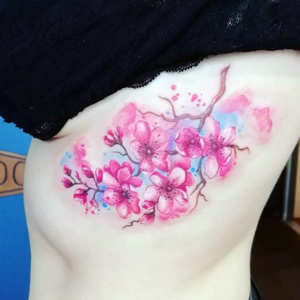 Womens Torso Cotton Candy Toned Cherry Blossom Tattoo Art