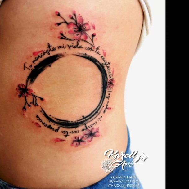 Womens Torso Dark Circle Art With Cherry Blossom