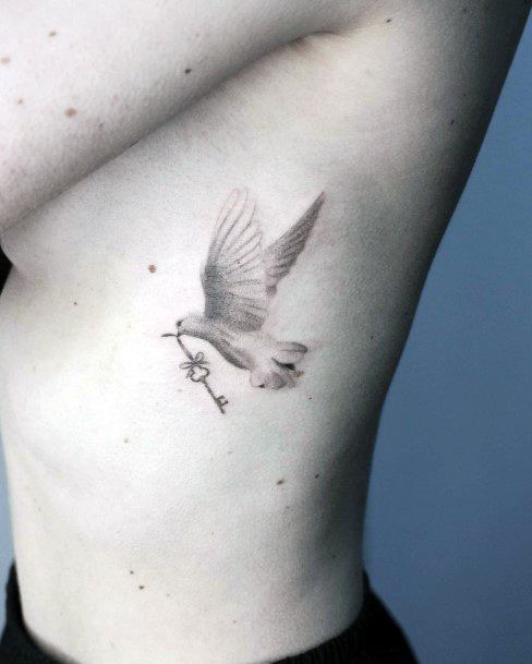 Womens Torso Dove With Key Tattoo