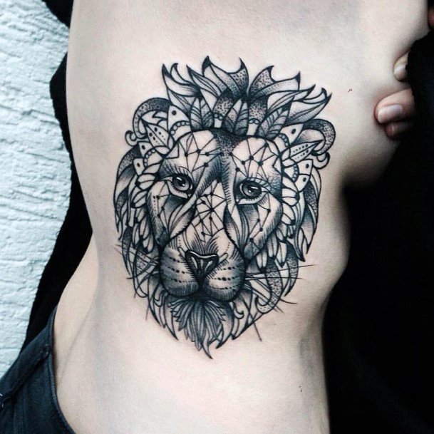 Womens Torso Elegant Black Lion Tattoo