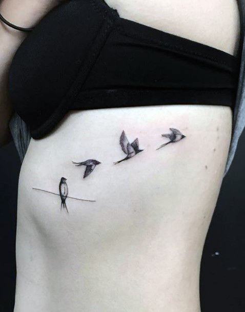 Womens Torso Flying Birds Tattoo Art