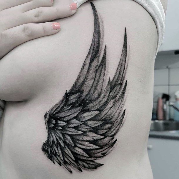 Womens Torso Grey Angel Wing Tattoo