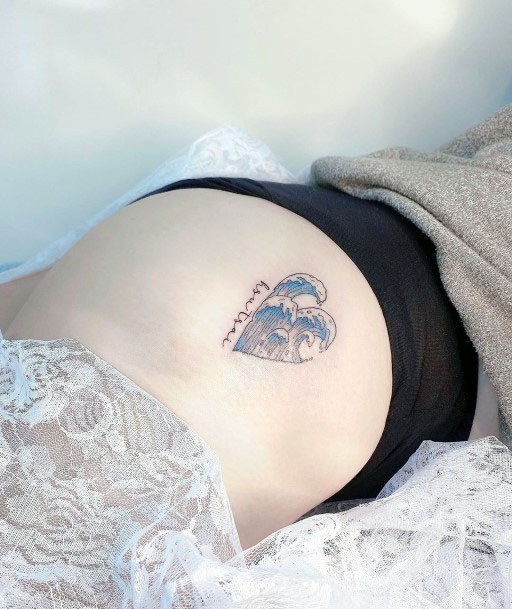 Womens Torso Heart Blue Wave Tattoo