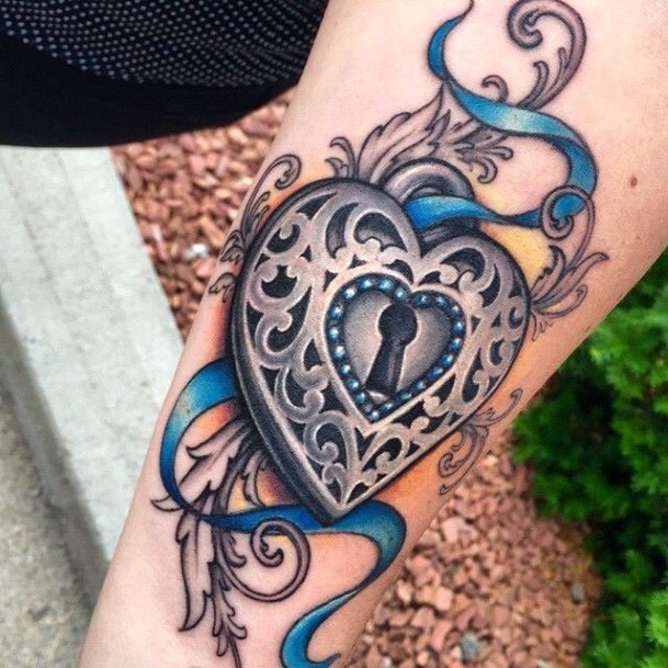 Womens Torso Heart Shaped Lock Tattoo