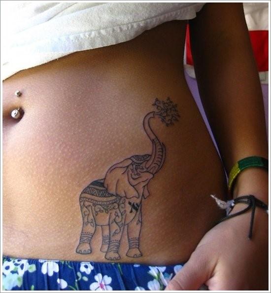 Womens Torso Playful Elephant Tattoo