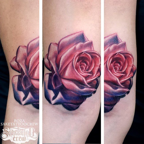 Womens Torso Striking Rose Tattoo