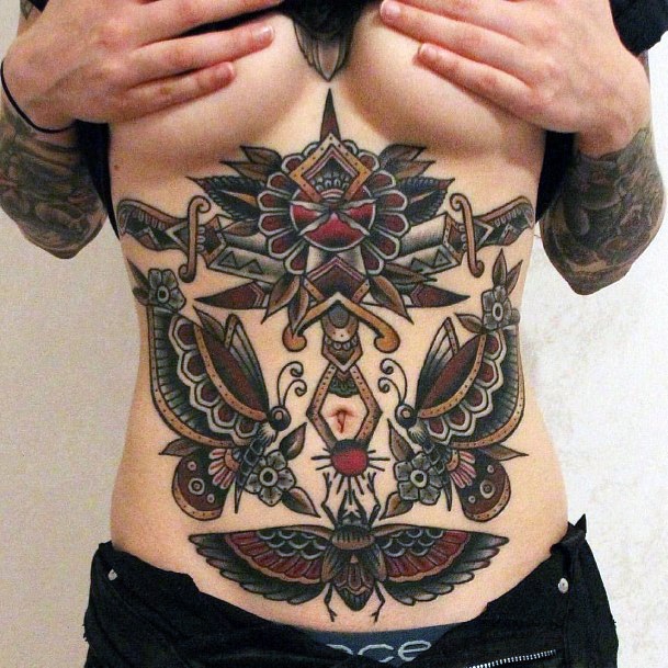 Womens Torso Traditional Insects Tattoo