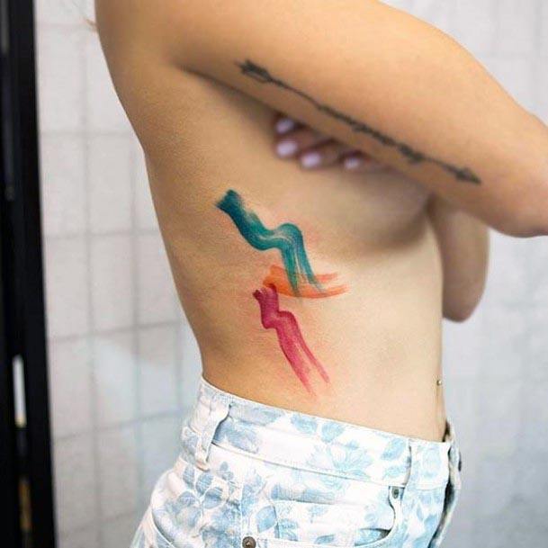 Womens Torso Watercolor Brush Strokes Tattoo