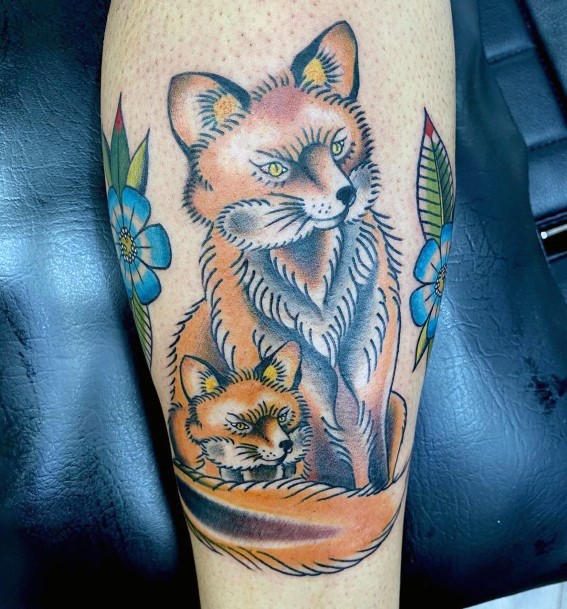 Womens Traditional Fox Tattoo