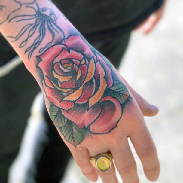 Womens Traditional Rose Tattoo Hands