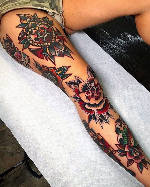 Womens Traditional Tattoo Full Legs