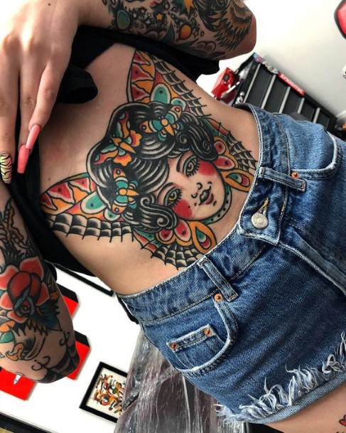 Womens Traditional Tattoo On Torso