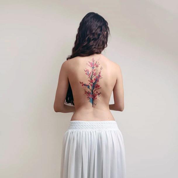 Womens Treasured Tattoo Cherry Blossom Back