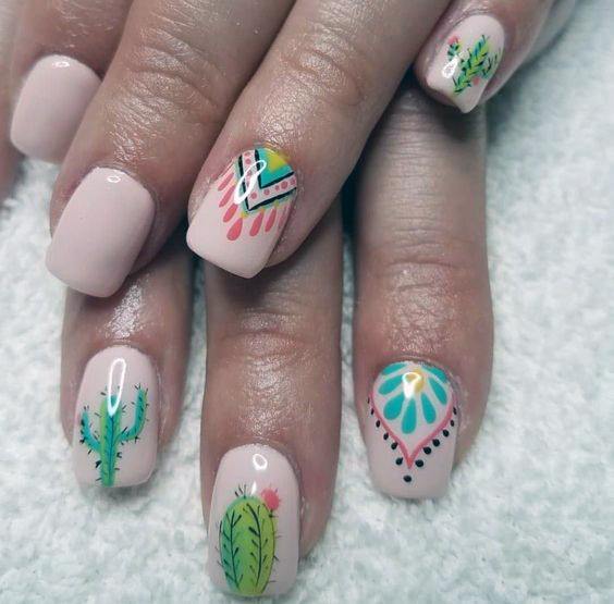 Womens Tribal Art Cactus Nails