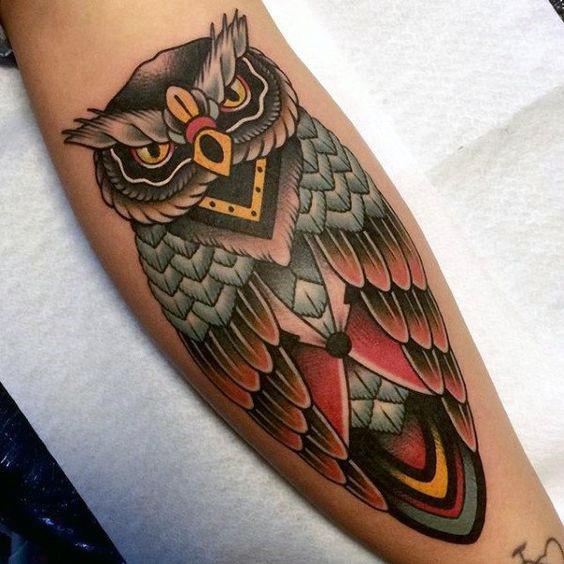 Womens Tribal Owl Tattoo On Legs