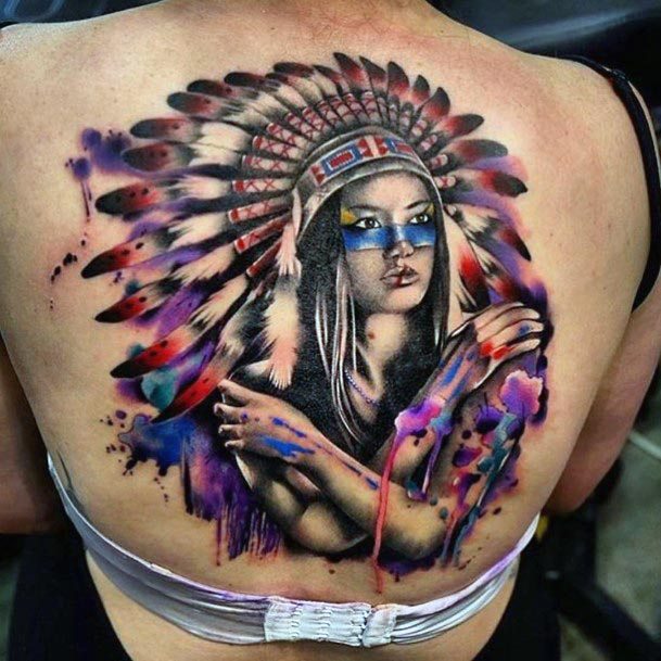 Womens Tribal Tattoo Back Watercolor