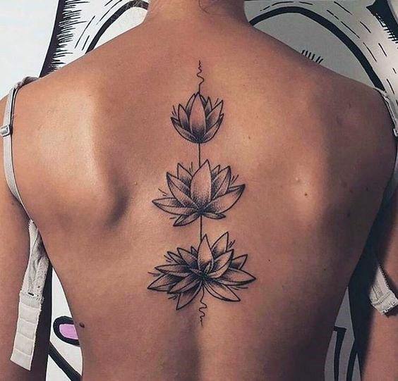 Womens Trio Lotus Tattoo Spine
