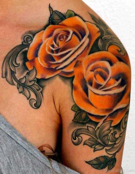 Womens Two Orange Rose Tattoo Shoulder