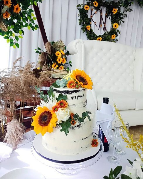 Womens Two Tiered Sunflower Wedding Cake