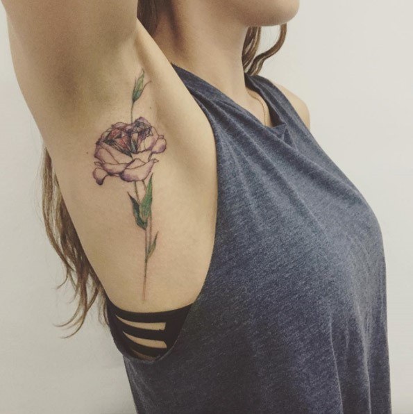 Womens Underarms Cool Purple Flower Tattoo