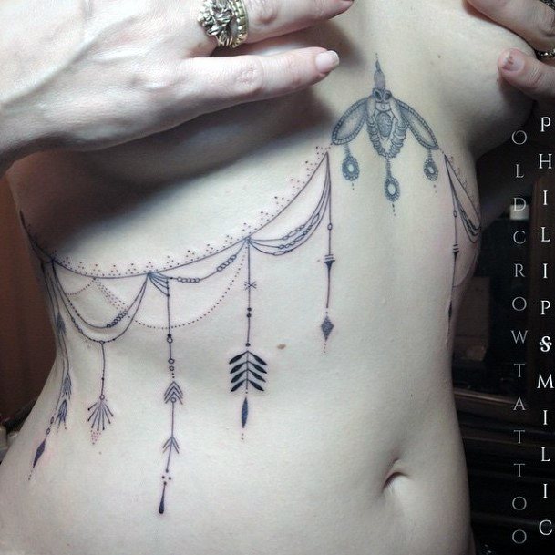 Womens Underboob Chained Tattoo