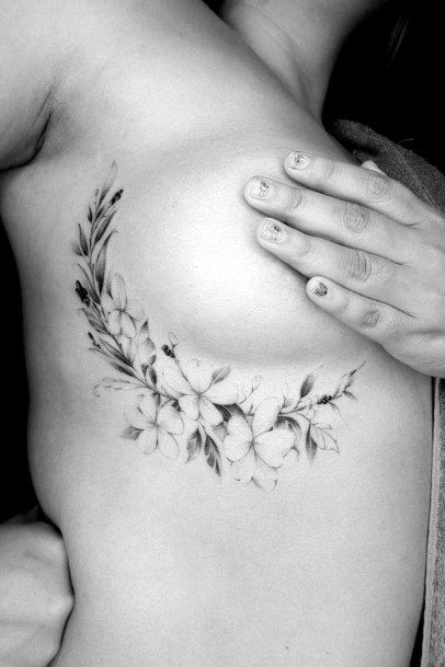 Womens Underboob Floral Garland Tattoo