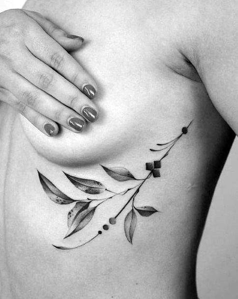 Womens Underboob Leaf Tattoo