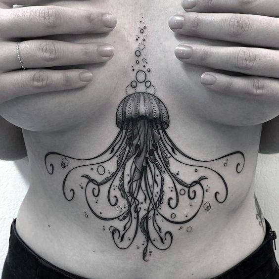 Womens Underboob Octopus Tattoo