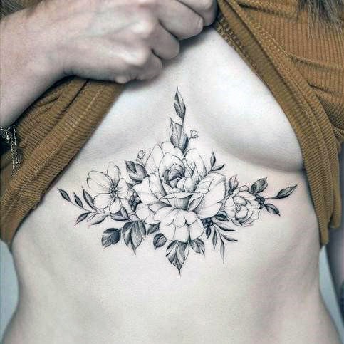 Womens Underboobs Rose Tattoo