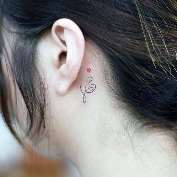 Womens Unique Flower Tattoo Behind The Ear