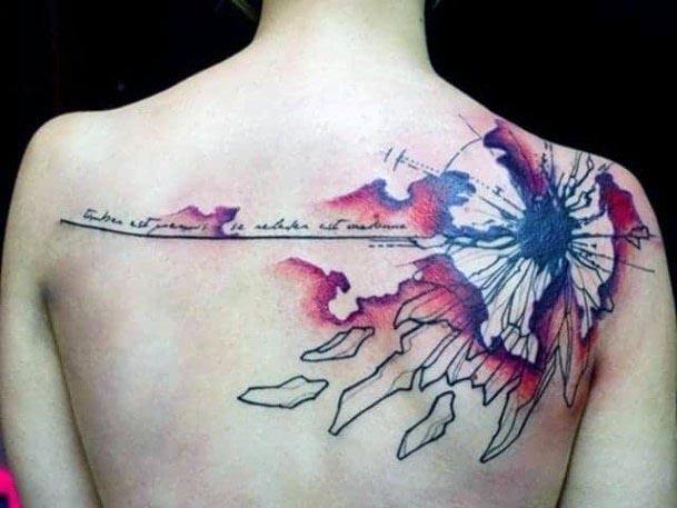 Womens Unique Watercolor Tattoo On Back