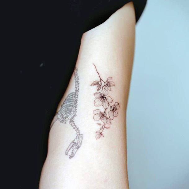Womens Upper Arm Scorpion And Cherry Blossom Tattoo