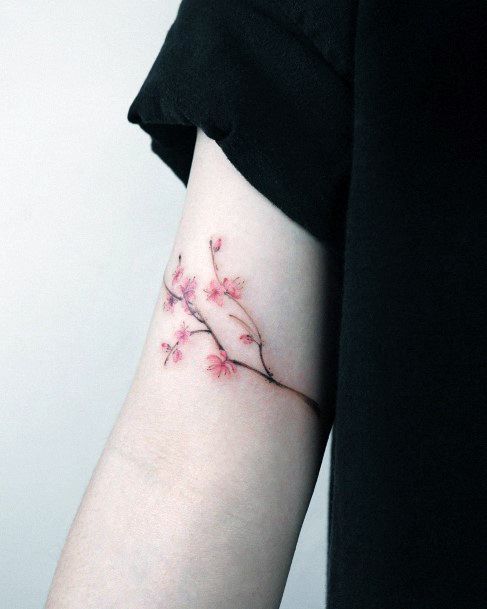 Womens Upper Arms Cherry Blossom Art Tattoo