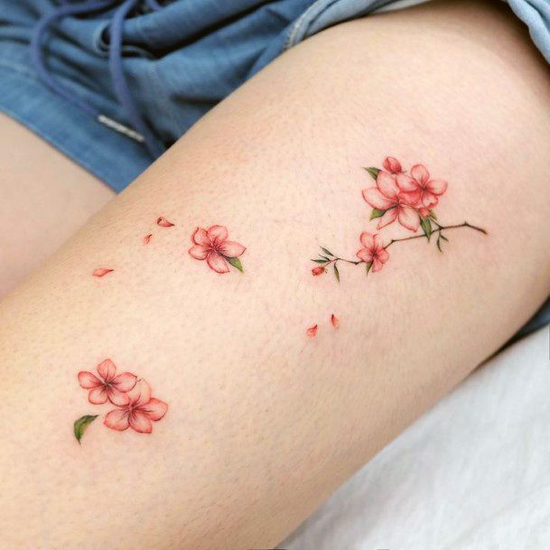 Womens Upper Arms Cherry Blossom Tattoo