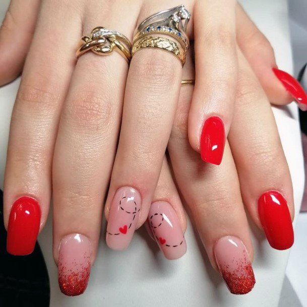 Womens Vivid Red Pink Romantic Nails